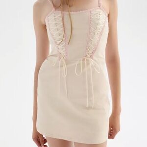 Cream Lace-Up Mini Dress